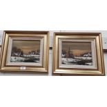 Kaiser:  Continental villages in winter, pair of oils on canvas, signed, 19 x 24 cm, framed; A