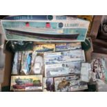 A selection of various Airfix mould kits, boxed, four HMS Ships completed, others to make