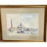 20th Century:  Grand Canal Venice, watercolour, signed indistinctly, 32 x 46 cm, framed and glazed