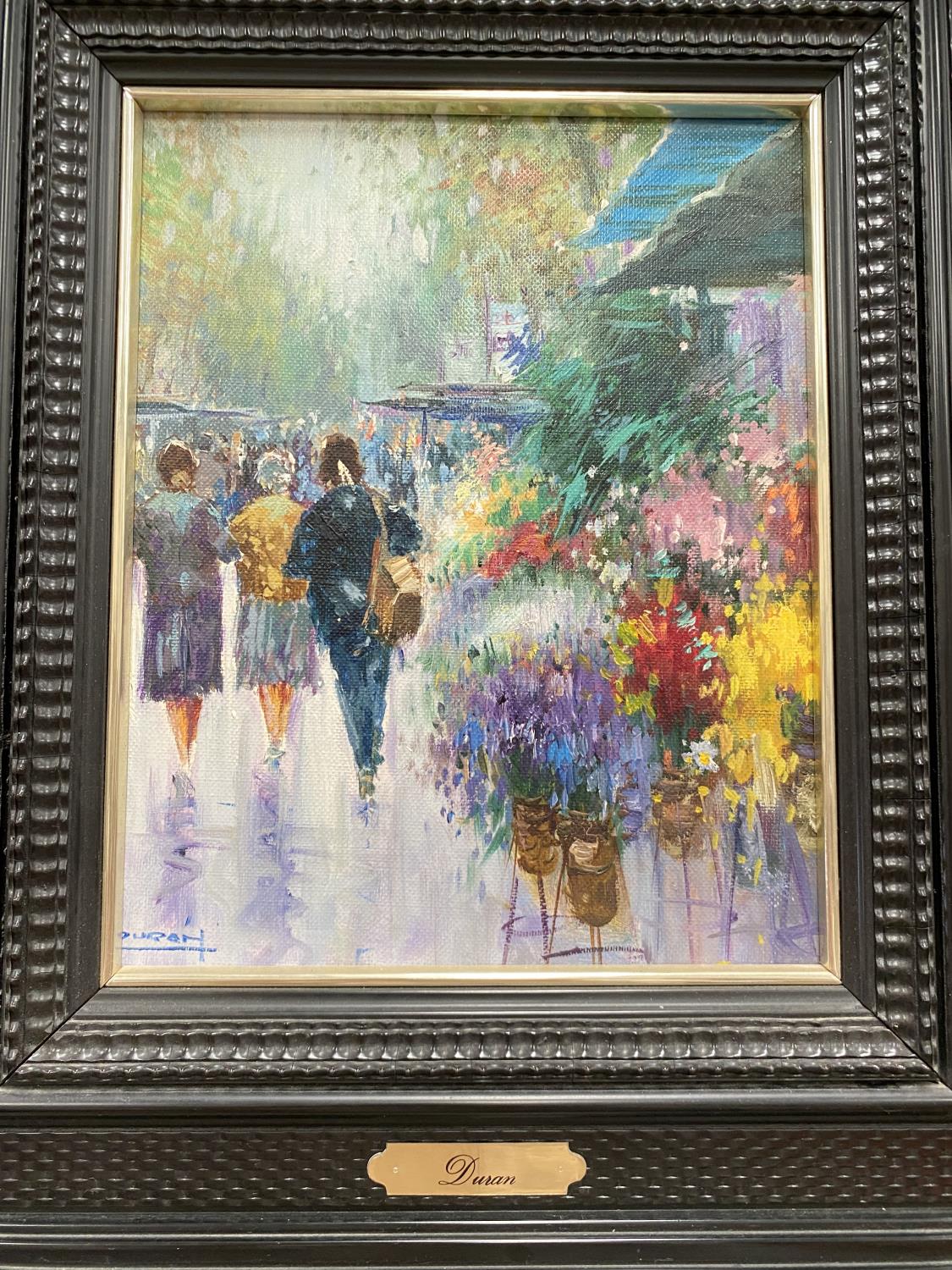 Duvan:  Impressionistic street scene with figures and flower sellers, pair of oils on canvas, 24 x - Image 3 of 3