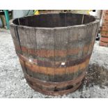 A half barrel garden planter