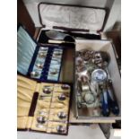 A pair of fish servers, cased; 2 other boxed sets; a pair  of Jasperware salad servers; cutlery; a