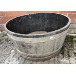 A half barrel garden planter