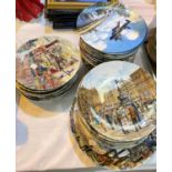 Eleven Royal Worcester collector's plates "Thelwells Ponies"; 2 WWII aeroplane plates; 16 "Cries