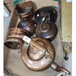 Two copper kettles and other copper ware