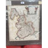 Robert Morden:  "The County Palatine of Lancashire", 42 x 36 cm, unframed; an antique road map of