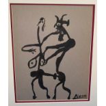 Follower of Picasso:  grotesque male and female figures, ink on paper, signed, 33 x 26 cm; framed;