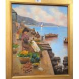 C Fortz:  Fruit and flower seller on a quayside, oil on canvas, signed, 49 x 39 cm, framed
