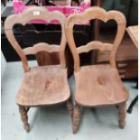 A pair of 19th century stripped fiddle back beech and elm kitchen chairs and 3 similar chairs