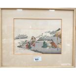 Early 20th Century:  shoreline scenes with figures working, pair of Japanese prints, 3 character