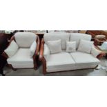 A reproduction 1930's style walnut 2 piece double caned Bergere suite comprising 2 seater sofa and