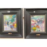 Duvan:  Impressionistic street scene with figures and flower sellers, pair of oils on canvas, 24 x