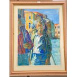Hans Schwarz, 1922-2003:  Impressionistic scene in  Venice, man in a gondola, watercolour, signed,