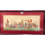 Indo Persian School:  Procession with a potentate and followers, watercolour, 23 x 57 cm, framed and