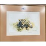David Shepherd:  "Tiger Cubs" & "Lion Cubs", artist signed print with blind stamp, 22 x 31 cm,