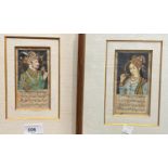 Indo Persian School:  2 miniature portraits with text, watercolour, 12 x 6 cm, framed; 3 framed