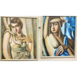 R Kingman:  2 half length portraits of women in the manner of Temara de Lempicka, oils on canvas,