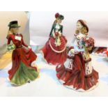 3 Royal Doulton figures "Christmas Day 2008" HN5209; "Winter Elegance" HN5109; "Christmas Day