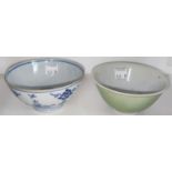 A Chinese, possibly 18th century blue and white bowl with mark to base and another Chinese bowl