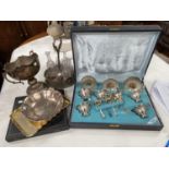 A continental silver plate and gilt tea set, cased, other silver plated items