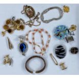 A selection of diamante and other costume jewellery including cufflinks etc