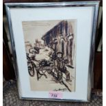 ROGER HAMPSON, pen sketch, Rag and Bone cart, signed, 19 x 12cm, framed