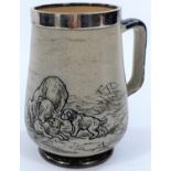 Hannah Barlow for Doulton and Lambeth stoneware tankard decorated with family of dogs and puppies