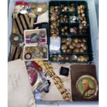 A group of military collectables to include medals, badges and buttons; a collection of naval