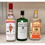 A 1 litre bottle of "Gordon's" gin; a 1 litre bottle of "Beefeater" gin; a 70 cl bottle of "White