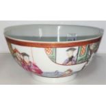 A Chinese 18th/19th bowl with detailed polychrome figures to the outside, dia. 13.5cm (minor