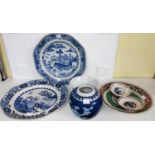 A Chinese octagonal blue and white dish and a selection of blue and white Chinese ceramics