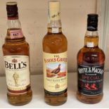 A 70 cl bottle of "Bell's" whisky; a 70 cl bottle of "Whyte & Mackay" whisky; a 70 cl bottle of "