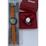 A boxed charm bracelet Swatch Watch; a cased Swatch Chrono Watch