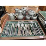 A 1960's "Community" 8 setting silver plate cutlery canteen and a selection of pewter