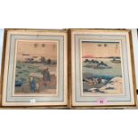 A group of 3 Japanese woodblock prints depicting coastal and  river scenes, c 1900, 22 x 17cm,
