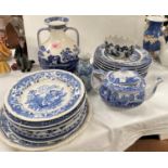 A Spode large "Blue Tower" vase; other blue & white pottery