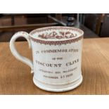 A 19th century commemorative mug for Viscount Clive attaining his majority November 5th 1839,