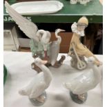 Three Nao group/figures:  2 herons; a clown & 2 ducks; a selection of Old Country Roses