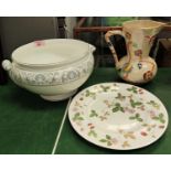 A Wedgwood large dolphins bowl and strawberry plate; an Arthur Wood jug