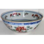A Chinese bowl decorated with roosters and flowers with incised decoration, dia. 15cm (chip and