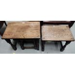 An oak nest of 3 occasional tables; a similar stool