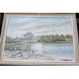 J Constable-Parnell:  river landscape, oil on board, signed, 49 x 74 cm, framed