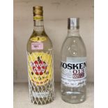 A 1 litre bottle of "Havana Club" rum; a 1 litre bottle of Finnish 60% "Koskenkorva" vodka