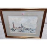 20th Century:  Grand Canal Venice, watercolour, signed indistinctly, 32 x 46 c, framed and glazed