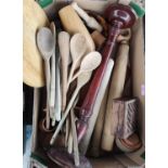 A selection of vintage kitchenalia:  wooden spoons; etc.