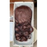 Fifteen boxes of half head wigs, all dark brown synthetic hair