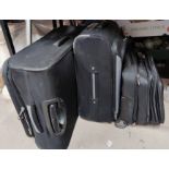 Three folding clothes airers and ironing rack; 3 large suitcases; other luggage