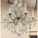 A French six branch crystal chandelier (re-wired) 69 x 66cm (excluding chain)