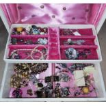 A jewellery box with a good selection of vintage and later costume jewellery etc