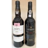 A 75 cl bottle of "Dow's late bottled vintage" port 2001; a 75 cl bottle of "Warre's late bottled